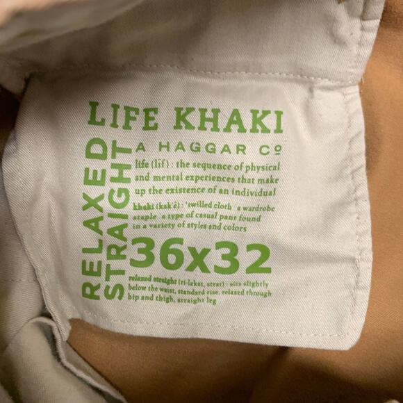 Life Khaki Brown Flat Front Chino Pants Sz 36 x 32 Relaxed Straight - Picture 7 of 8